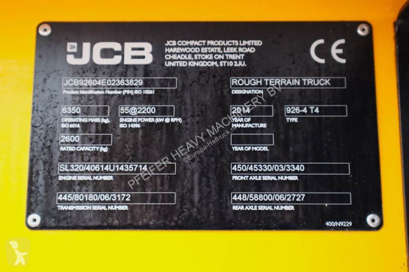 Chariot tout terrain JCB 926 Valid inspection,...