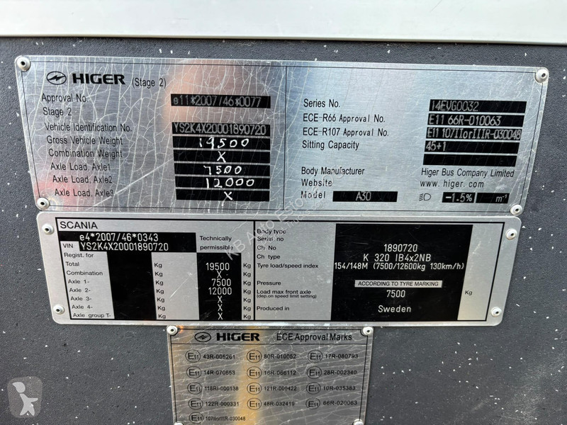 Autobus Scania K 320 A30 Higer 4x2 45 SEATS /...