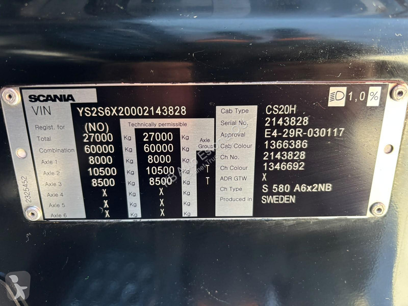 Tahač Scania S 580 6x2 RETARDER / DOUBE BOGIE