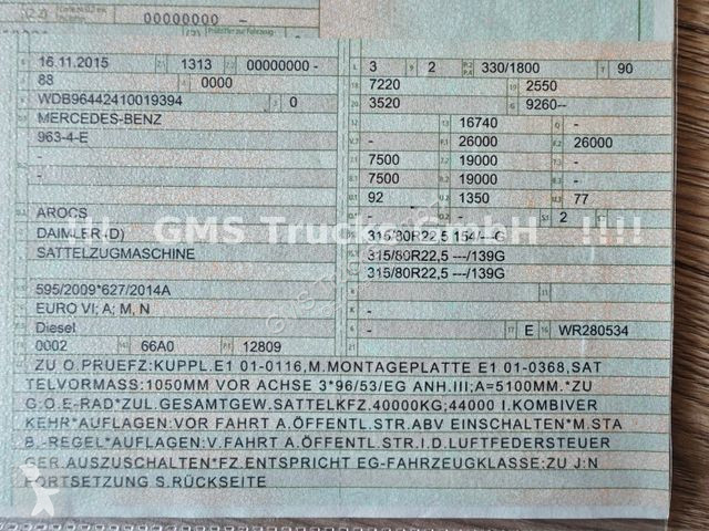 Tractor Mercedes 2645 6X4 / Big Axle / German