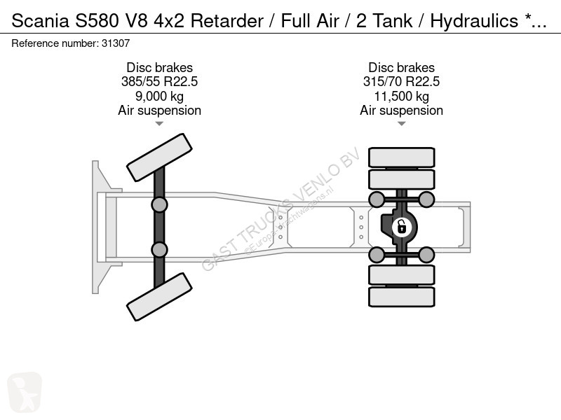 Traktor Scania S580 V8 4x2 Retarder / Full Air...