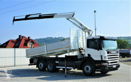 Scania three-way side tipper truck 124L 420 Kipper 6,10m + Kran/FUNK*6x2*Topzustand