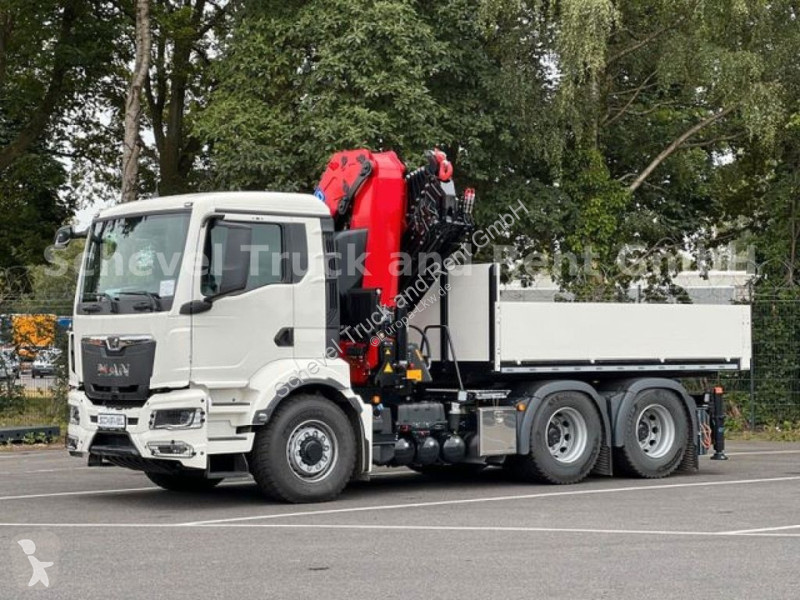 Miniature Conrad 1/50 - Camion MAN à Ridelles Avec Grue Hydraulique Atlas Weyhausen 130.1 - Blanc