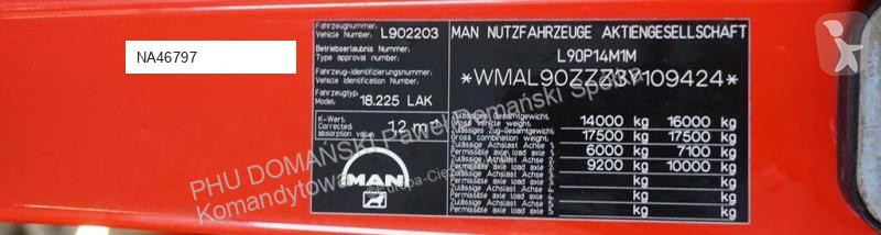 Kamion MAN LE 220 / 4 X 4 / DOKA / DO ZABUDOWY...