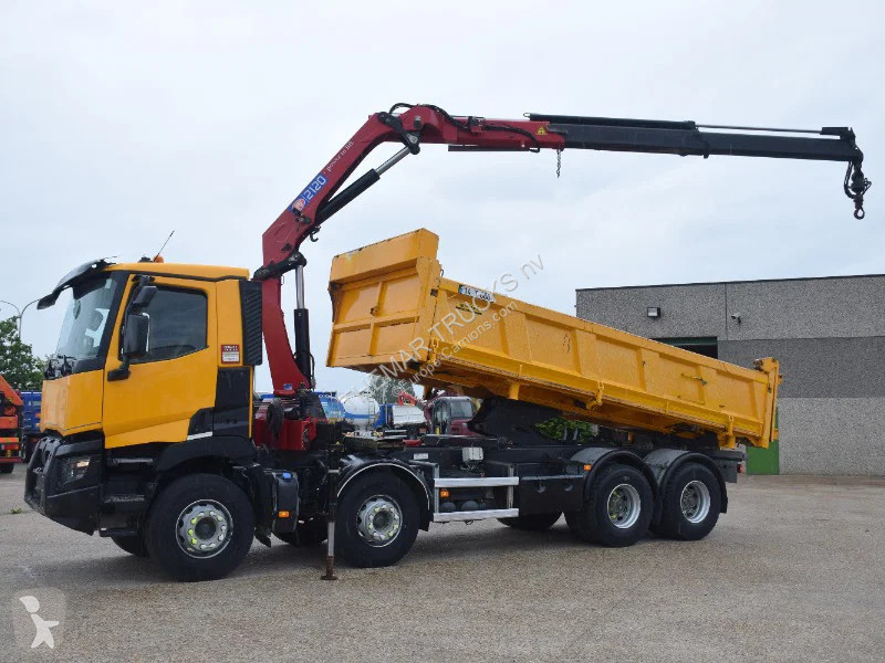 شاحنة Renault C430 2 side tipper + Crane HMF...