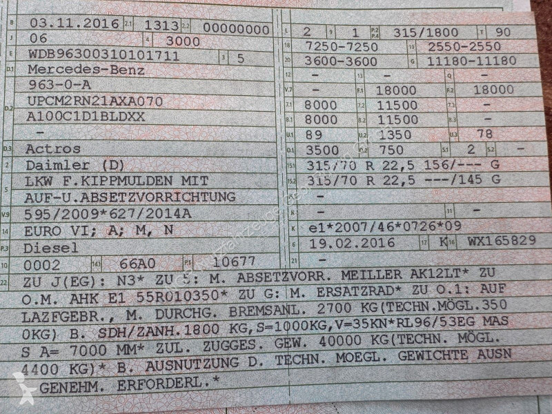شاحنة Mercedes 1843 4X2 Meiller  12 mit...