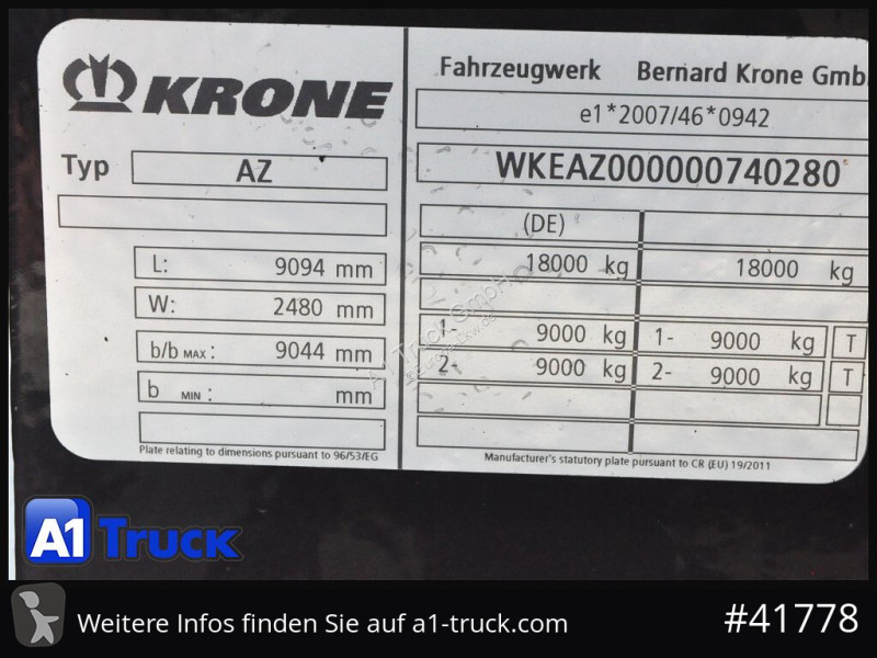 Camión Krone AZW 18, Reifen 85%, TÜV 02/2027,