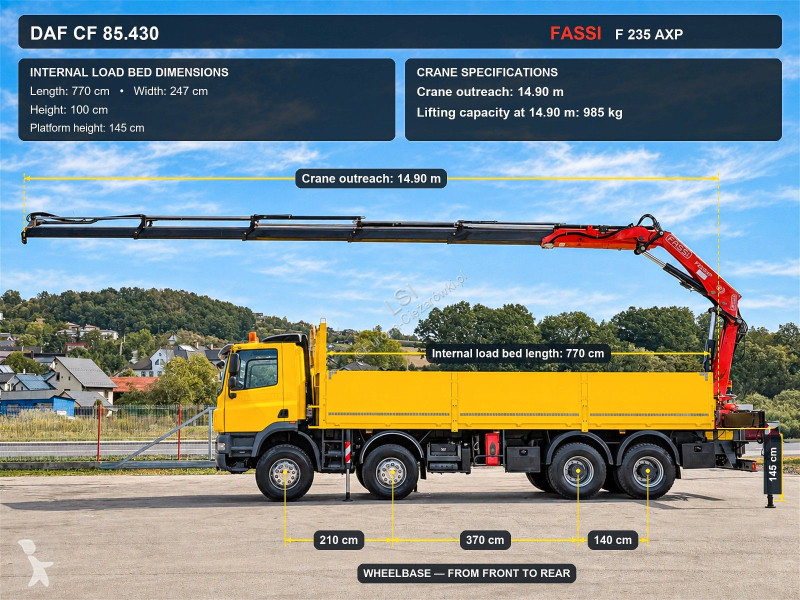 Грузовик DAF 85430 Pritsche 7,70 m + KRAN * 8x4!