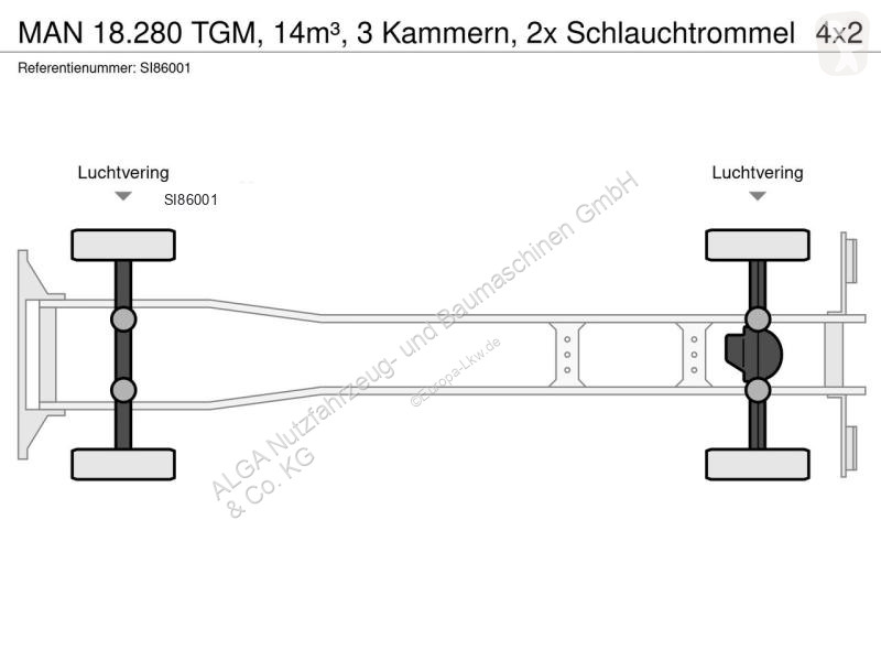Lastbil MAN TGM, 14m³, 3 Kammern, 2x...