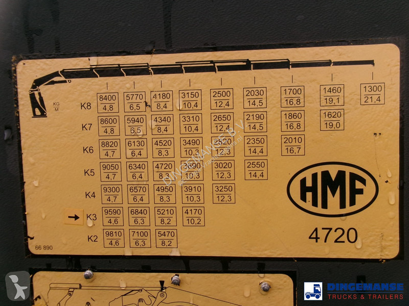 Vrachtwagen  Platform trailer + HMF 4720 K3 crane