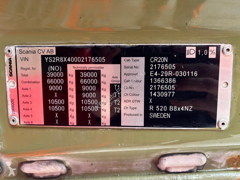 شاحنة Scania R 520 8x4 RETARDER / FU STEE / BOX...