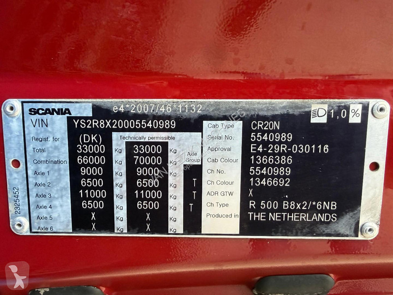 شاحنة Scania 500 Haakarm / retarder / vollucht...