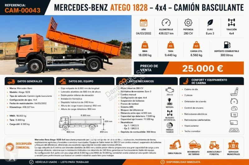Mercedes 1828 4x4 Volquete 2002 |...