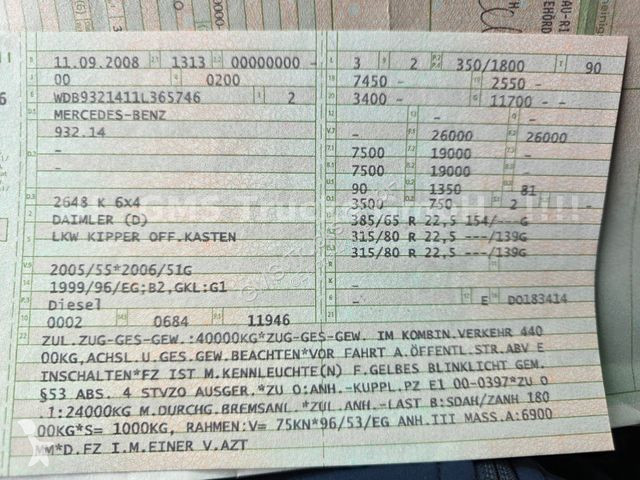 Lastbil Mercedes 2648 / 6X4 / Blatt / E5 / Manual