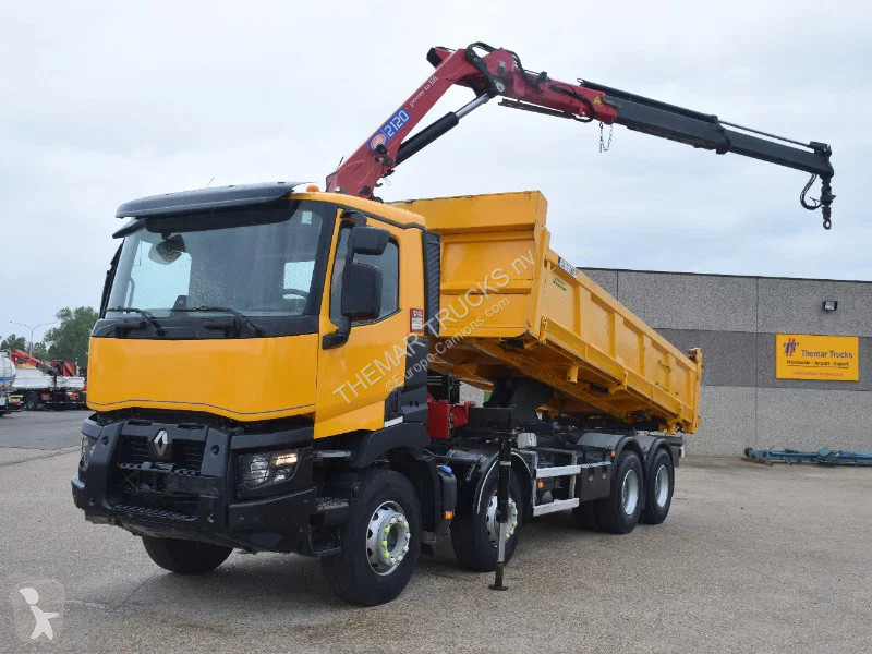 شاحنة Renault C430 2 side tipper + Crane HMF...