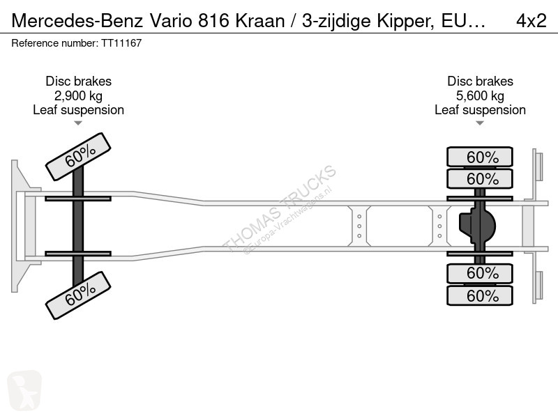 Camion Mercedes 816 Kraan / 3-zijdige Kipper,...
