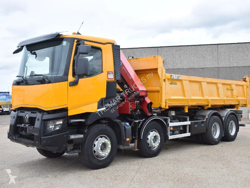 شاحنة Renault C430 2 side tipper + Crane HMF...