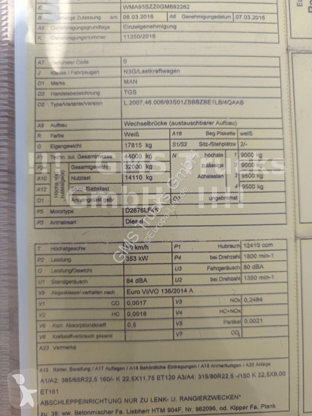 شاحنة MAN TGS / 8x6 / Manual / full Steel / Mulde