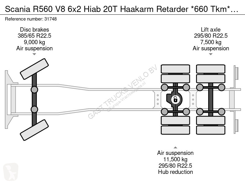 Scania 560 V8 6x2 Hiab 20T Haakarm etarder *660...