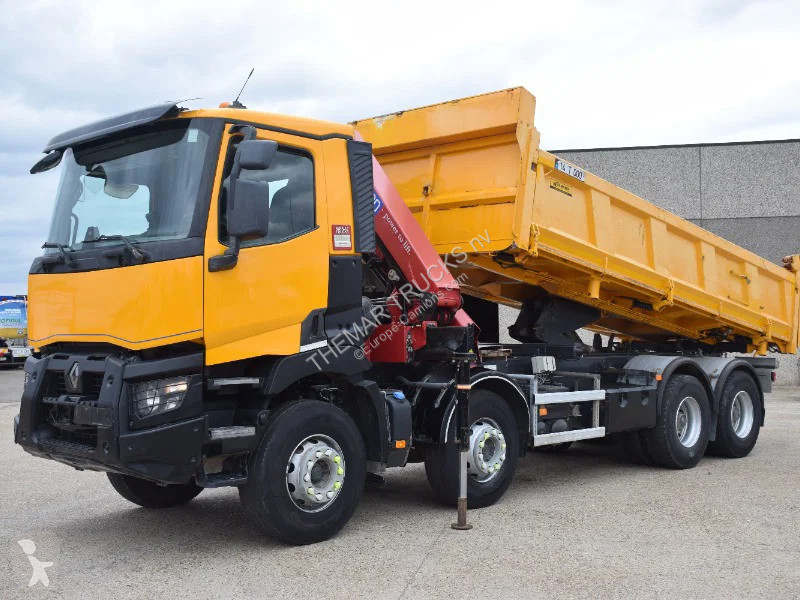 شاحنة Renault C430 2 side tipper + Crane HMF...