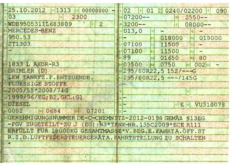 شاحنة Mercedes 1833L | Totwinkelkamera | 13.000 l