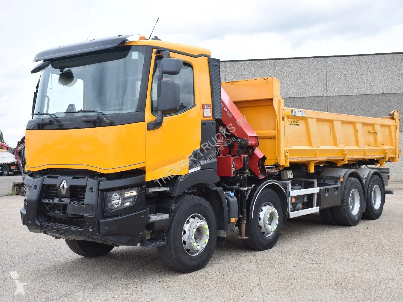 شاحنة Renault C430 2 side tipper + Crane HMF...