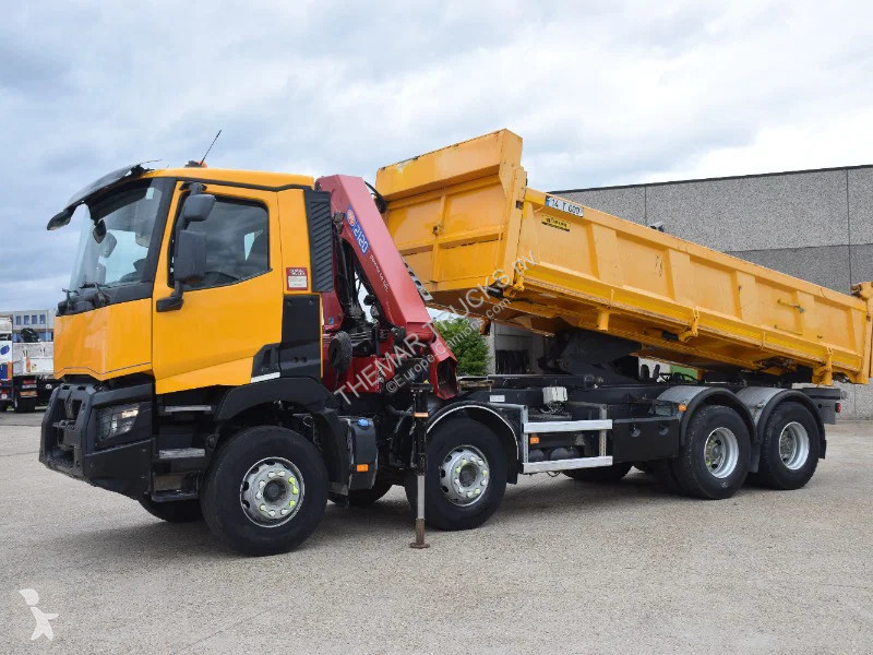 شاحنة Renault C430 2 side tipper + Crane HMF...