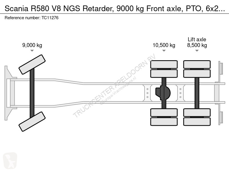 شاحنة Scania R580 V8 NS Retarder, 9000 kg Front...
