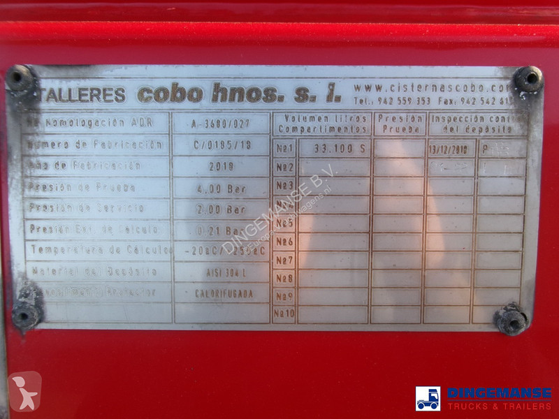 Semi reboque Cobo Bitumen tank inox 34 m3 / 1 comp