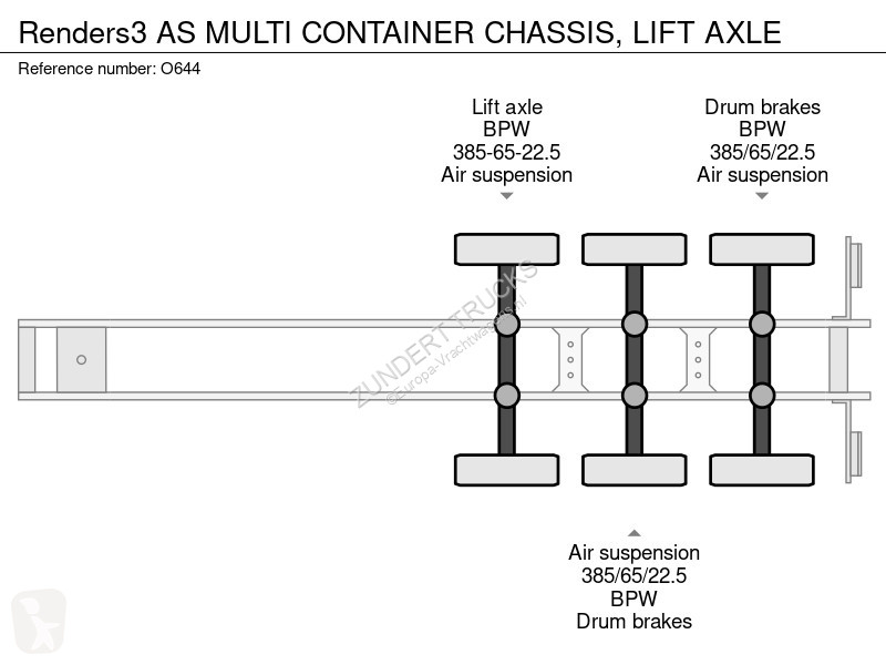 Renders 3 AS MULTI CONTAINER CHASSIS, LIFT AXLE...