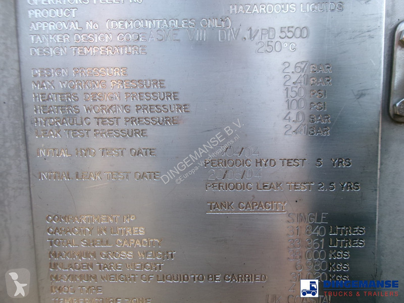 Semiremorca Clayton Bitumen tank inox 33 m3 / 1...