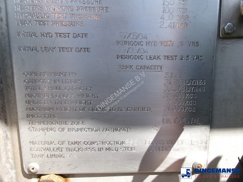 Semi reboque Clayton Bitumen tank inox 33 m3 /...