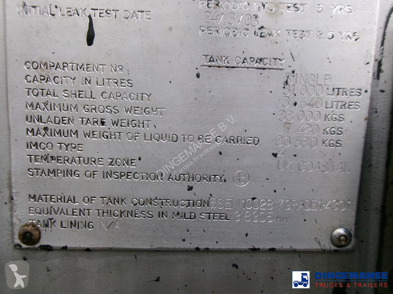 Semi reboque Clayton Bitumen tank inox 31 m3 /...