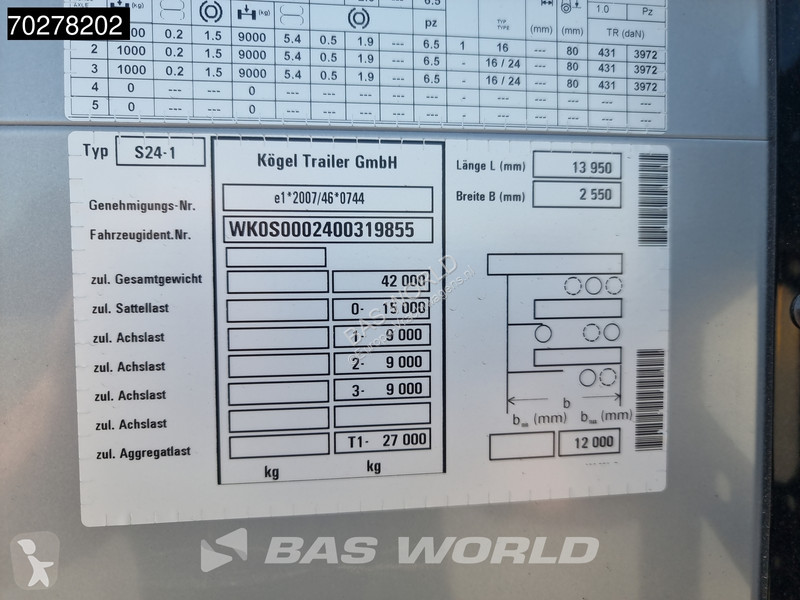 Semiremorca Kögel S24-1 NEW Liftachse Bordwände