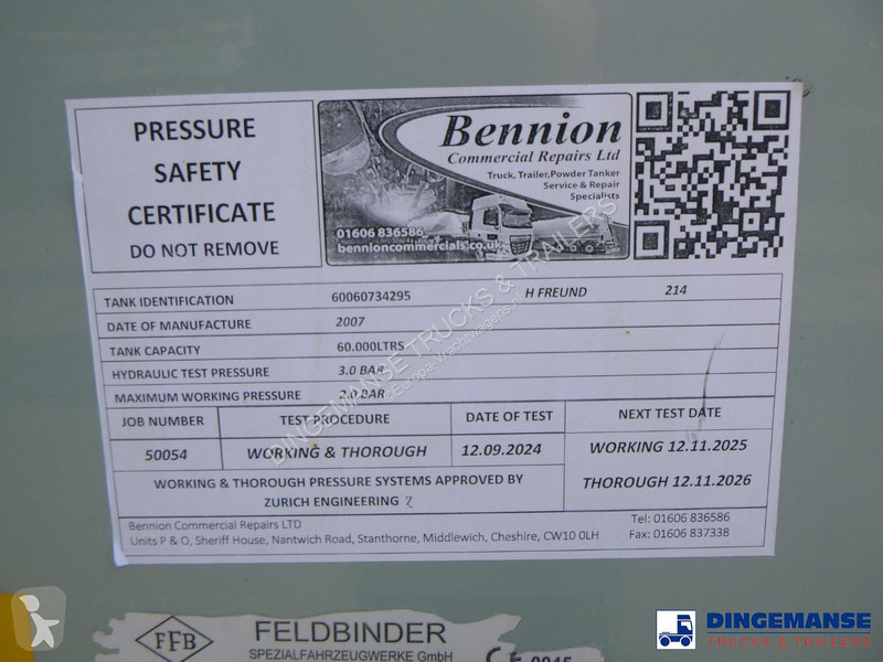 Semi remorque Feldbinder Powder tank alu 60 m3...