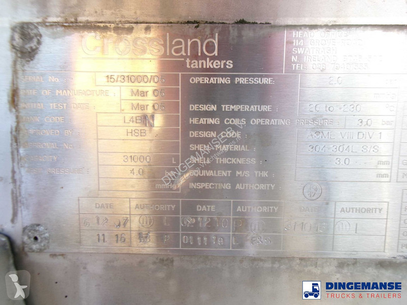 Semiremorca Crossland Bitumen tank inox 31 m3 /...