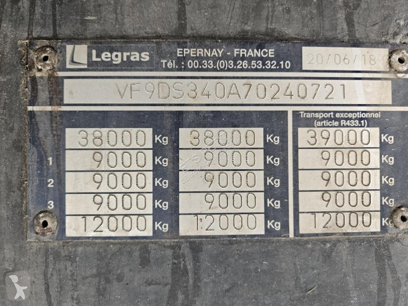 Semitrailer Legras  FOND MOUVANT 3 ESSIEUX AVEC...