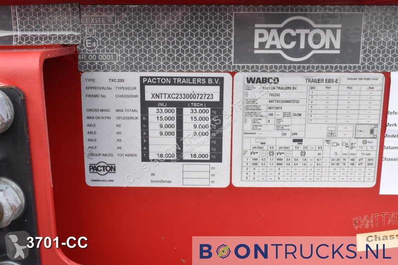 Semitrailer Pacton TXC 233 | 20ft * 2980 Kg *...