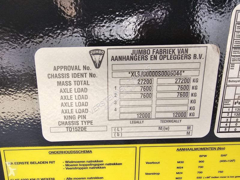Oplegger Jumbo OPRIJ / DIEPLADER / AUTO /...