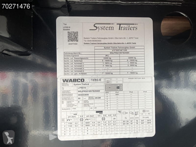 Semi remorque System Trailers LPRS18 NEW...