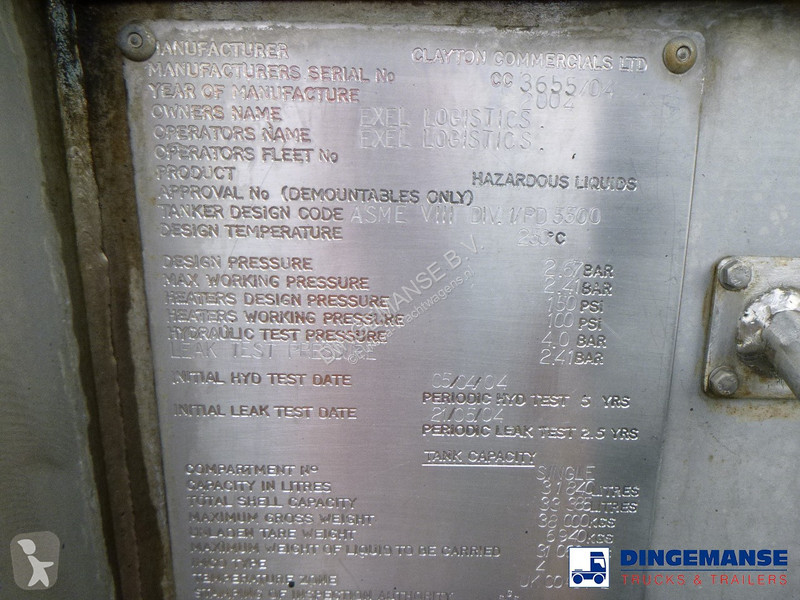 Semi reboque Clayton Bitumen tank inox 31.8m /...
