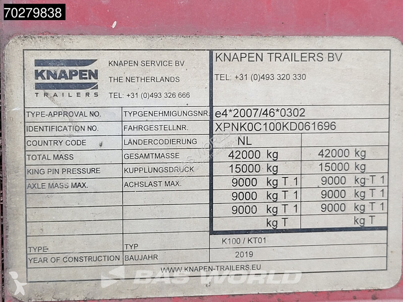 Semi reboque Knapen K100 92m3 10mm Waste Cover...