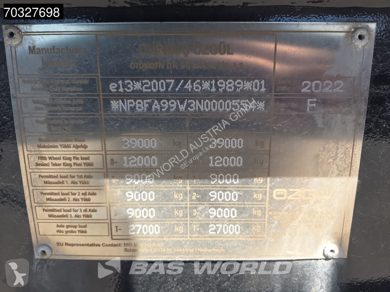 Semitrailer Ozgul F 3 axles Tipping 2xLift Axle