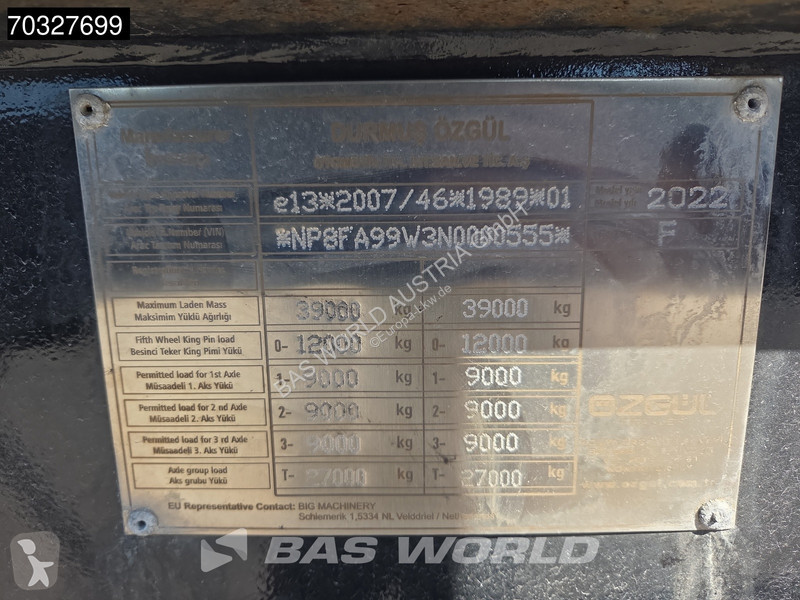 Semitrailer Ozgul F 3 axles Tipping 2xLift Axle