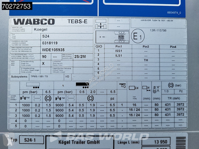 Semirimorchio Kögel S24-1 NEW COIL Liftachse