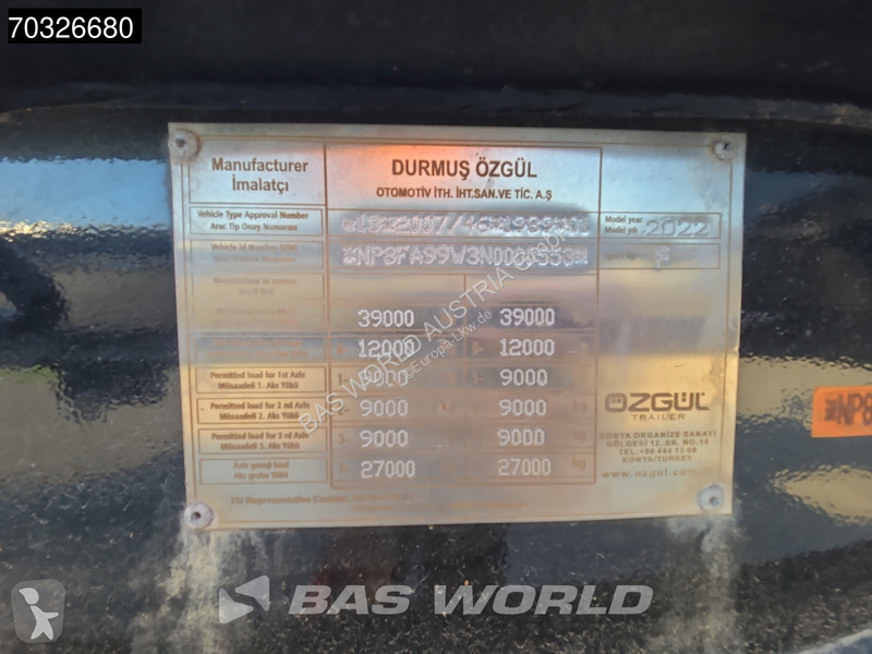 Semitrailer Ozgul F 3 axles Tipping 2xLift Axle