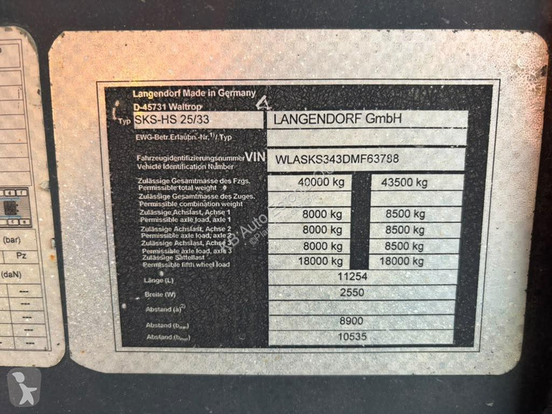 Oplegger Langendorf SKS-HS BOX L=8183 mm