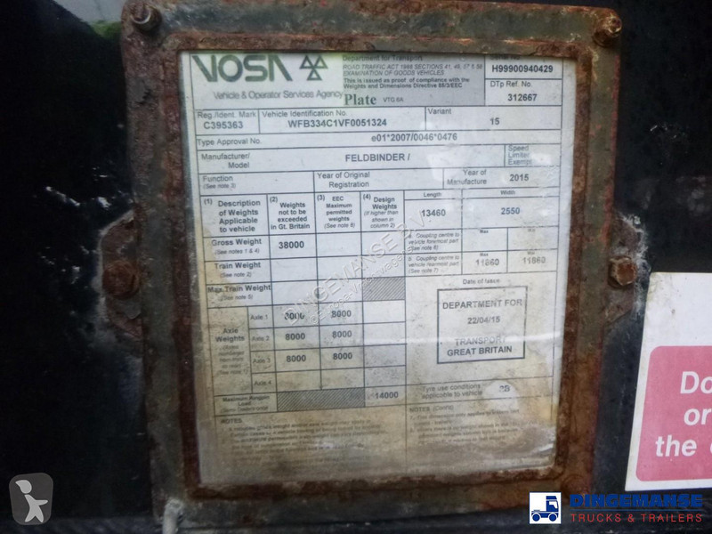Félpótkocsi Feldbinder Powder tank alu 63 m3...