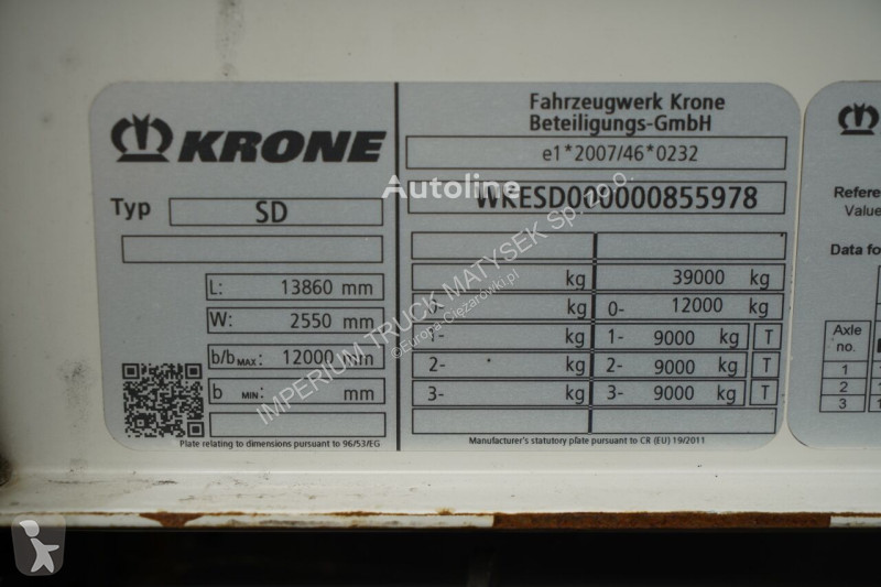 Полуремарке Krone FIRANKA / STANDARD / OŚ...