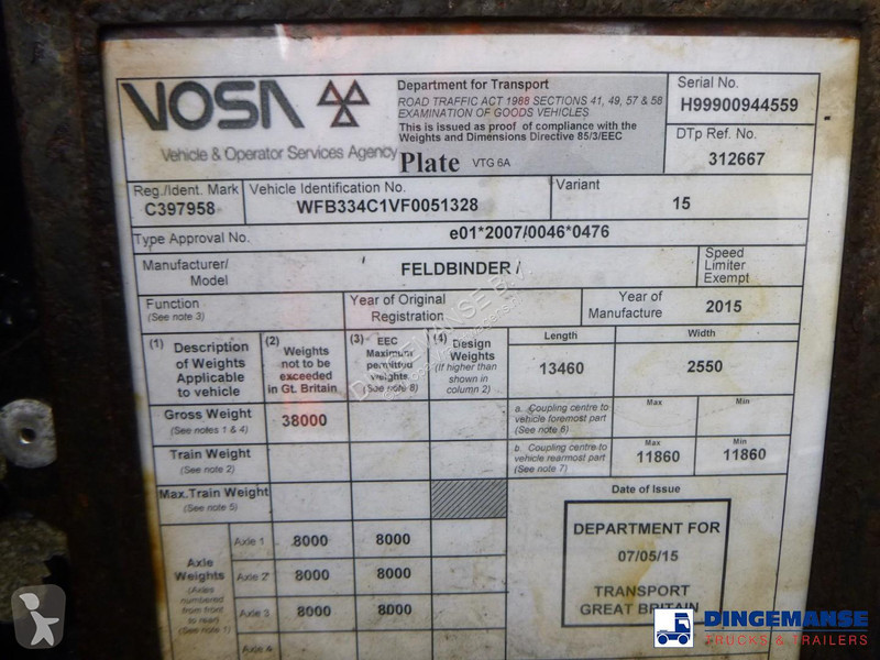Oplegger Feldbinder Powder tank alu 63 m3...